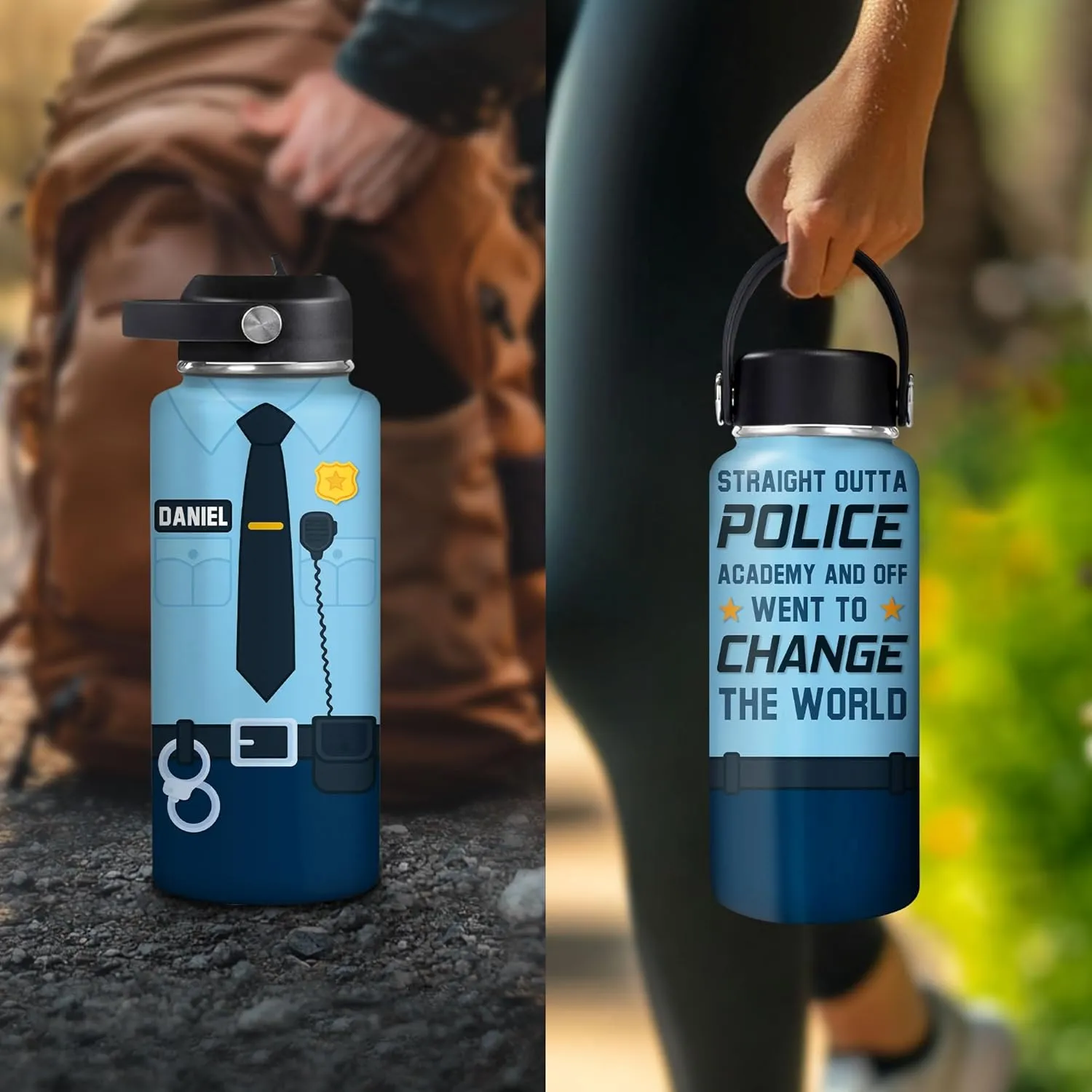 Hyturtle Personalized Police Stainless Steel Water Bottle (Police 14)