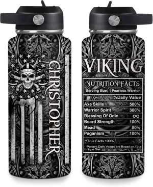 Hyturtle Personalized Viking Water Bottle - Travel Insulated Stainless Steel Bottle with Leak-Proof Lid 18oz 32oz - Viking Celtic Gifts for Men Dad Viking Lovers - Birthday & Christmas Gift