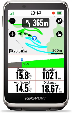 iGPSPORT BiNavi Bike Computer, Touch Screen Map Navigation Music Control Climb Tips Group Riding, Wireless GPS Cycling Computer Silver
