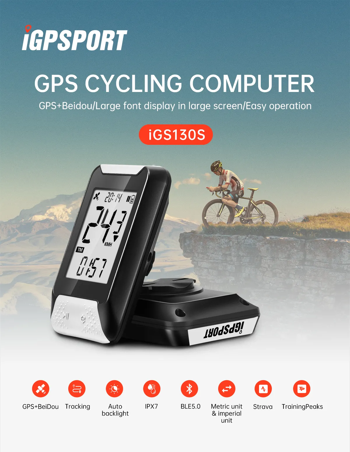 iGPSPORT IGS130S IPX7 Waterproof GPS Cycling Computer (IGS130S)