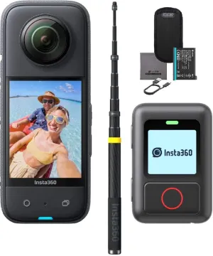 Insta360 X3 72MP Waterproof 5.7K 360° VR AI Action Camera with GPS Remote and Extended Edition Telescoping 118" Drone Selfie Stick