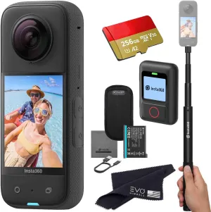 Insta360 X3 Remote Bundle- Waterproof 360 Action Camera with 1/2" 48MP Sensors, 5.7K 360 HDR Video, 4K Single-Lens, 2.29" Touchscreen, AI Editing |Bundle Includes Selfie Stick,GPS Action Remote&256GB