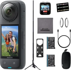 Insta360 X4 - Waterproof 8K 360 Action Camera, 4K Wide-Angle Video, Extra Battery, Tripod Selfie Stick, GPS Preview Remote Lens Guards AI Editing, Sports, Travel, Outdoor Content