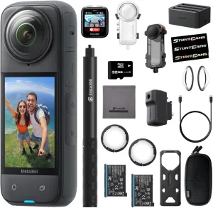 Insta360 X4 - Waterproof 8K 360 Action Camera, 4K Wide-Angle Video, GPS Remote, Extra Battery, Extendable Selfie Stick, Dive Case, Utility Frame, Glass Lens Guards, Charge Hub, Mic Everything Kit