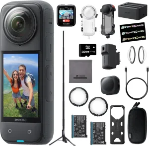 Insta360 X4 - Waterproof 8K 360 Action Camera, 4K Wide-Angle Video, GPS Remote, Extra Battery, Tripod Selfie Stick, Dive Case, Utility Frame, Glass Lens Guards, Charge Hub, Mic Everything Kit