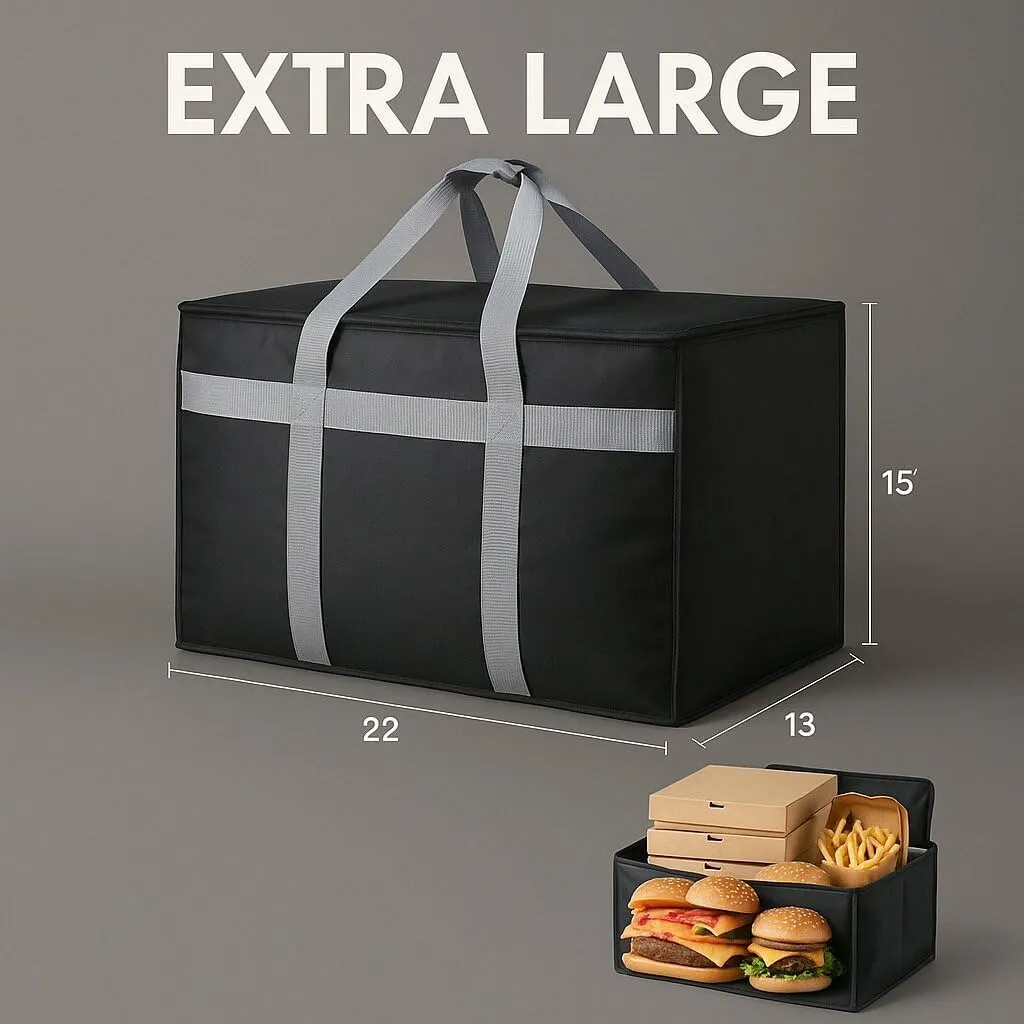 Insulated Food Delivery Bag Cooler Bags Keep Food Warm Catering Therma for doordash Uber Eats Catering Shopper hot Black Travel Grocery Pizza Portable Beach Soft Sided