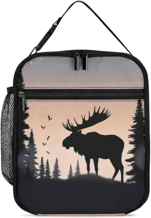 Insulated Lunch Bag for Men Women Cooler Tote Bag Reusable Lunch Box Container Moose Mountain Pine Tree Wilderness Lunch Bag for Work Picnic, 27.5X20cm