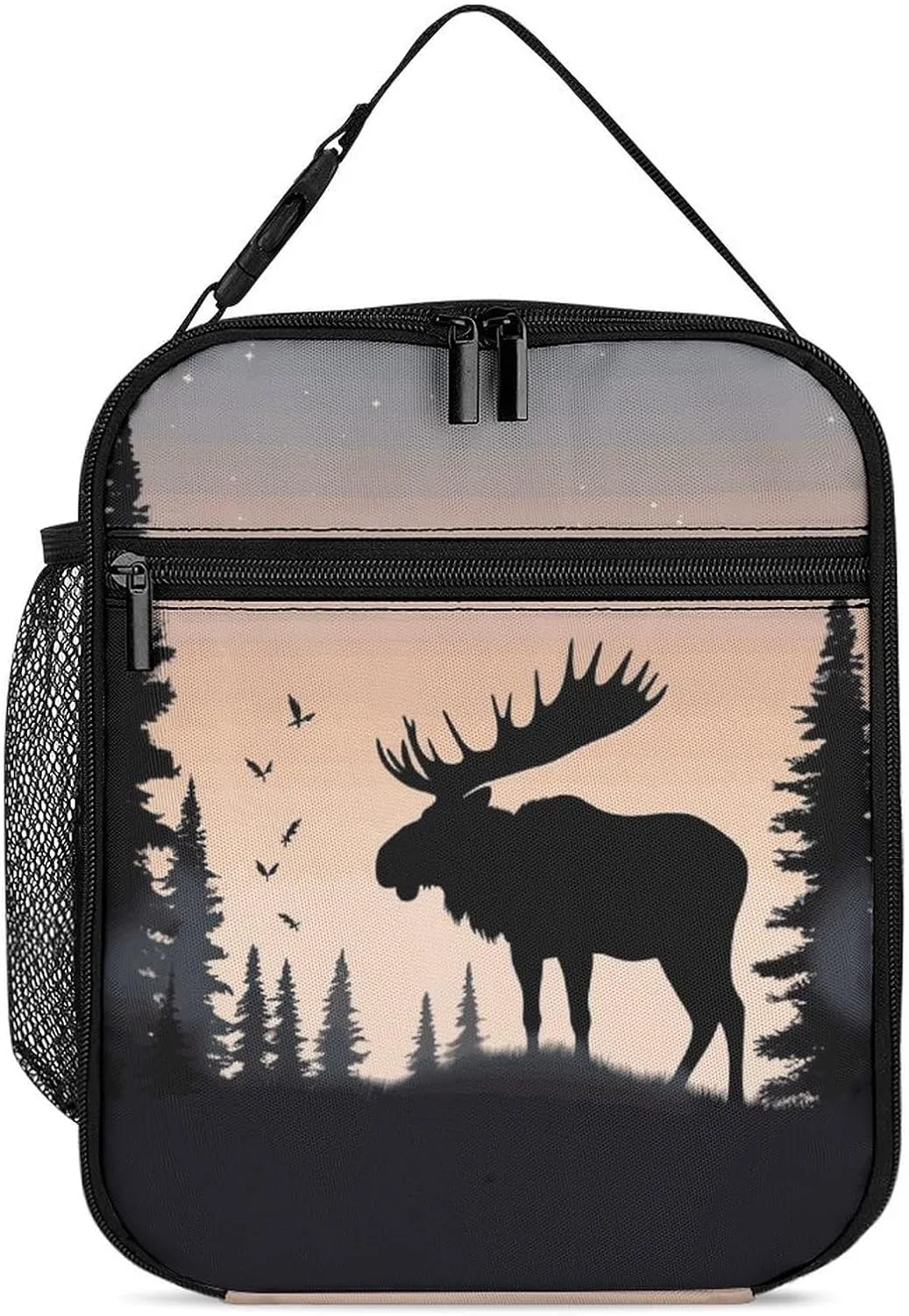 Insulated Lunch Bag for Men Women Cooler Tote Bag Reusable Lunch Box Container Moose Mountain Pine Tree Wilderness Lunch Bag for Work Picnic, 27.5X20cm