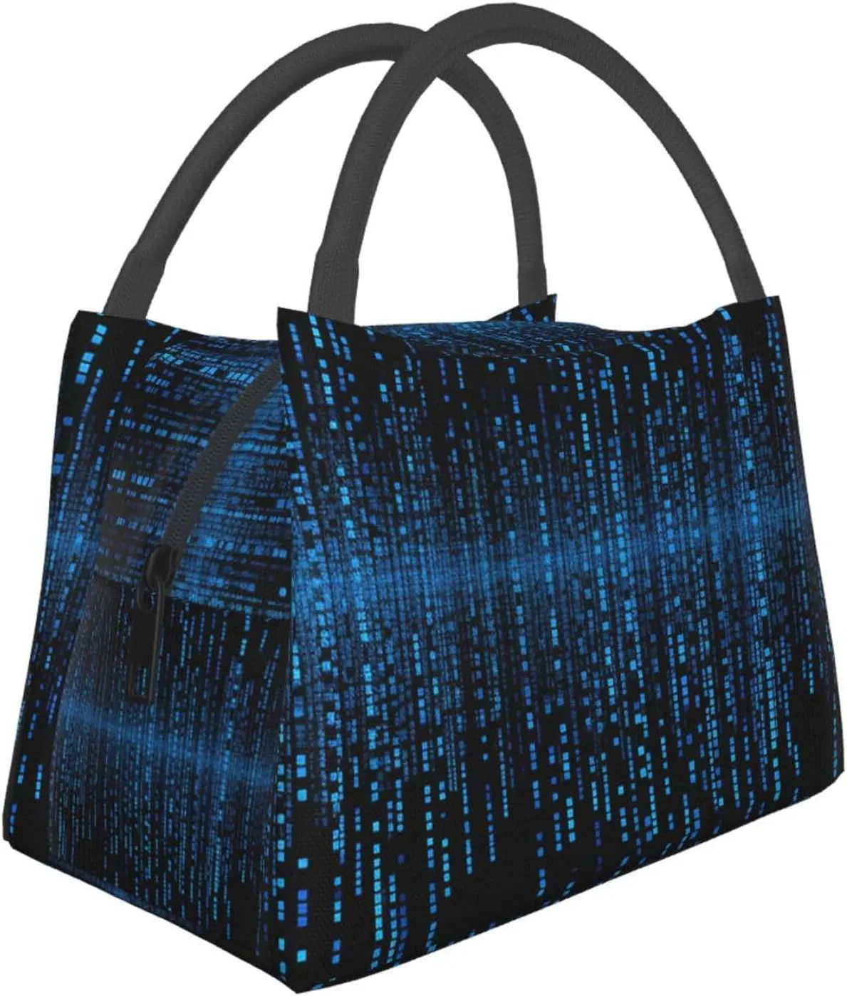 Insulated Lunch Bag for Men Women Reusable Lunch Box The Blue Binary Matrix Portable Lunchbox Leakproof Cooler Food Lunch Container High Capacity Lunch Tote Bags for Work Travel