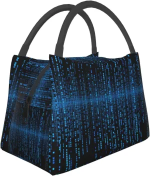 Insulated Lunch Bag for Men Women Reusable Lunch Box The Blue Binary Matrix Portable Lunchbox Leakproof Cooler Food Lunch Container High Capacity Lunch Tote Bags for Work Travel