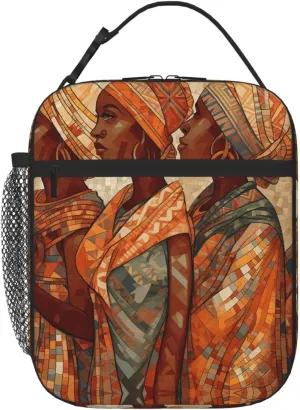 Insulated Lunch Bag for Women Reusable Lunch Box for Office Travel Thermal Lunchbox Africa Ethnic Pottery Lunch Tote Bags Leakproof Cooler Bag for Men Large Capacity Meal Bag