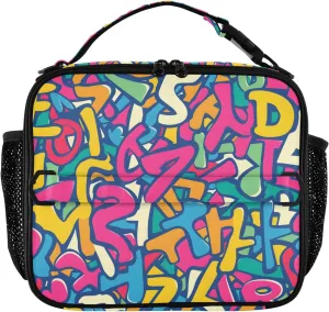 Insulated Lunch Bag Lunch box Cooler Bag for Women Men Letters Diagram Reusable Portable with Shoulder Strap