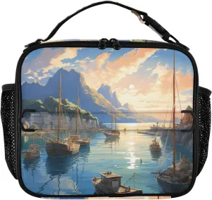 Insulated Lunch Bag Lunch box Cooler Bag for Women Men Sailing Sailboat Seaway Reusable Portable with Shoulder Strap