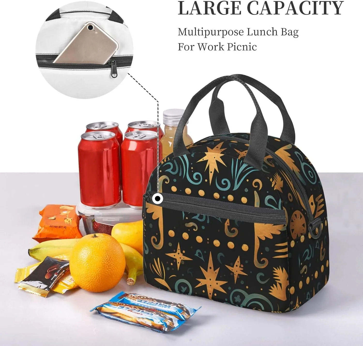Insulated Lunch Bag Primitive Lunch Box for Women Men Reusable Leakproof Cooler Bag for Office Travel Picnic