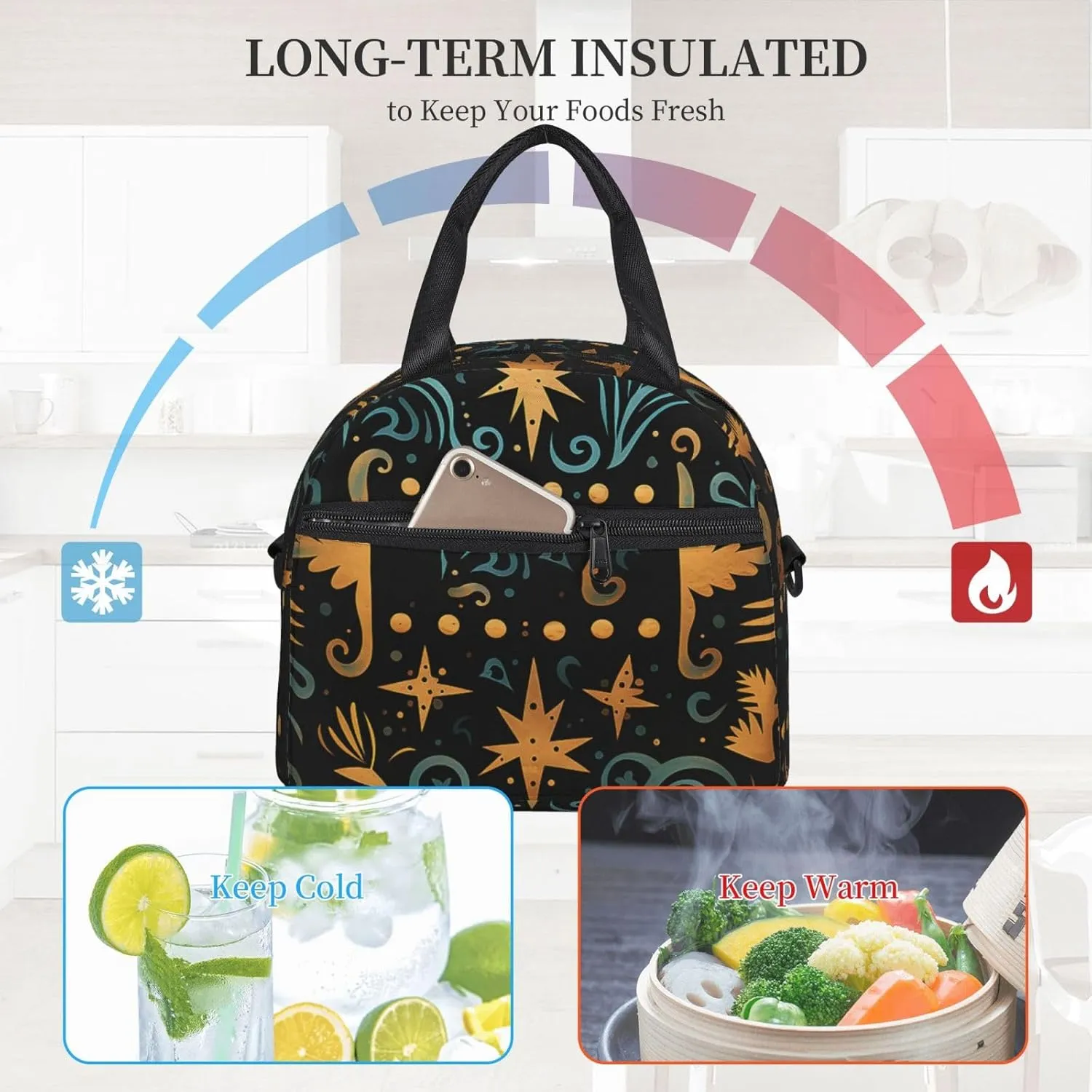 Insulated Lunch Bag Primitive Lunch Box for Women Men Reusable Leakproof Cooler Bag for Office Travel Picnic