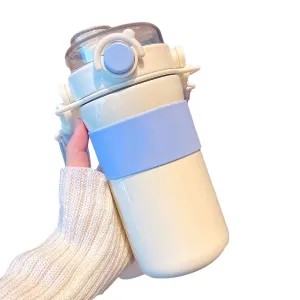 Insulated Straw Water Bottle Spillproof Stylish Girls Boys Portable Thermal Water Bottle Cup for Sports Outdoor White