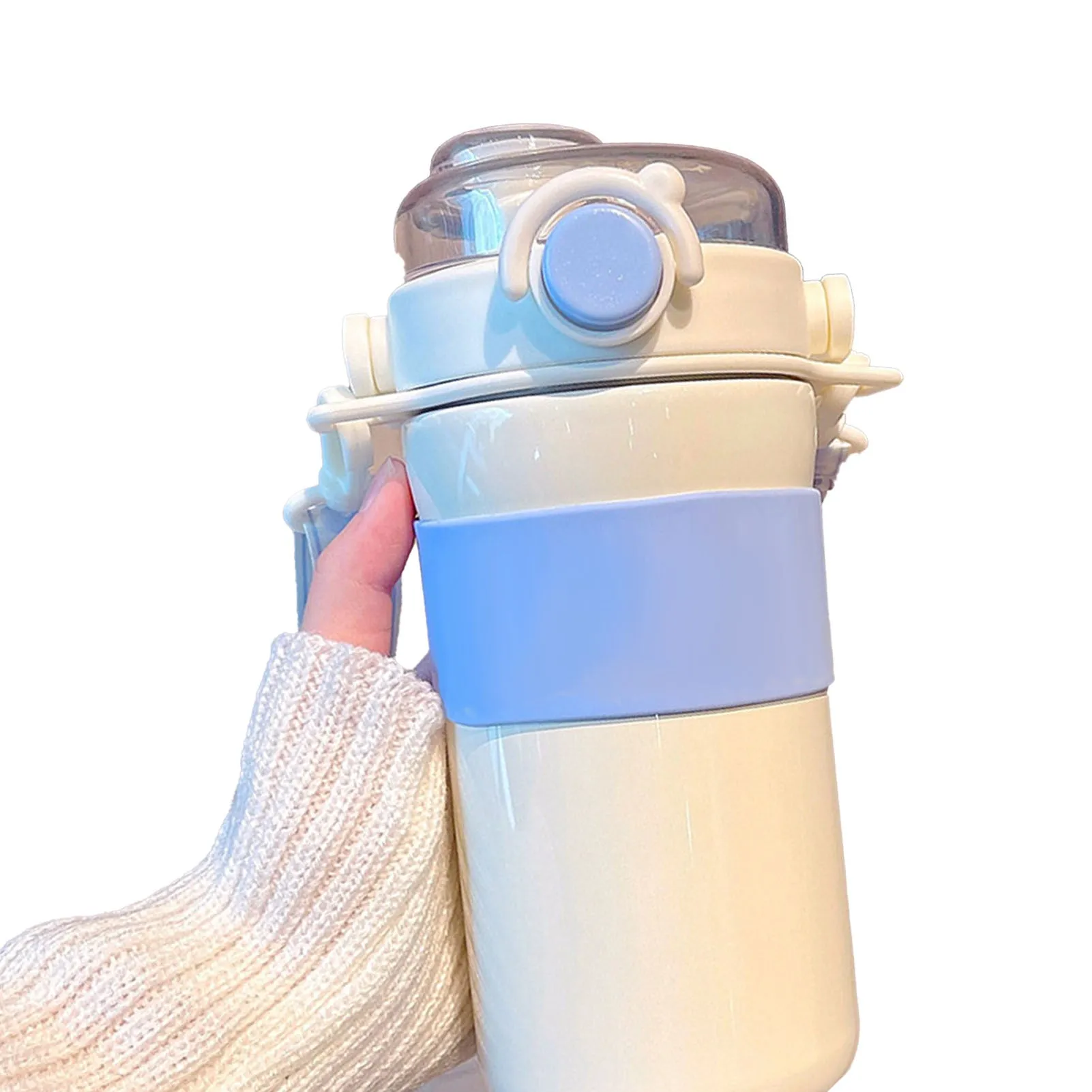 Insulated Straw Water Bottle Spillproof Stylish Girls Boys Portable Thermal Water Bottle Cup for Sports Outdoor White