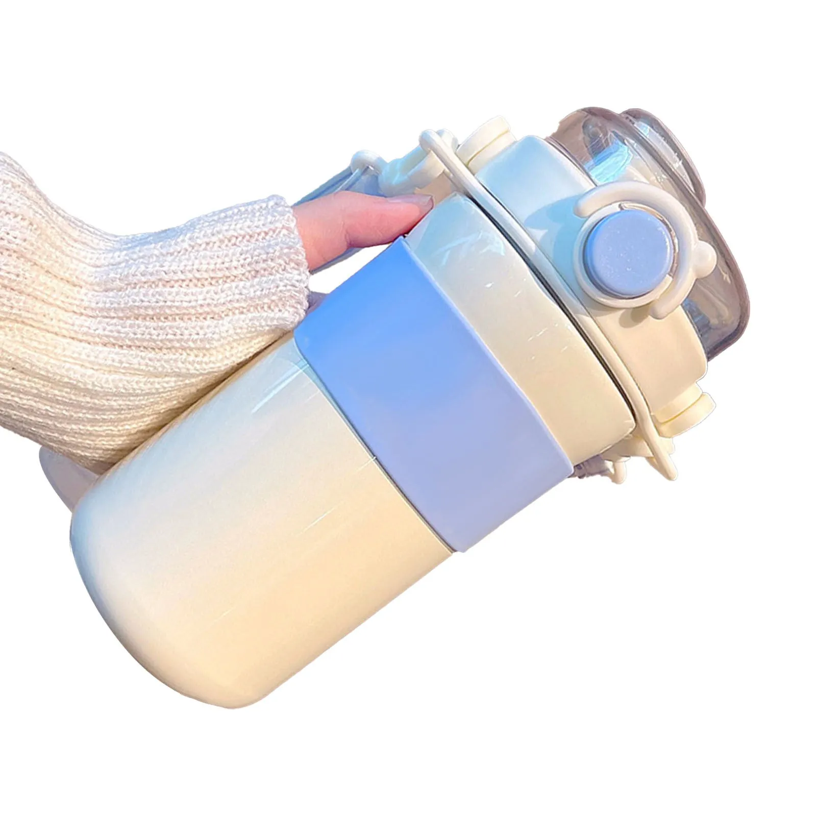 Insulated Straw Water Bottle Spillproof Stylish Girls Boys Portable Thermal Water Bottle Cup for Sports Outdoor White