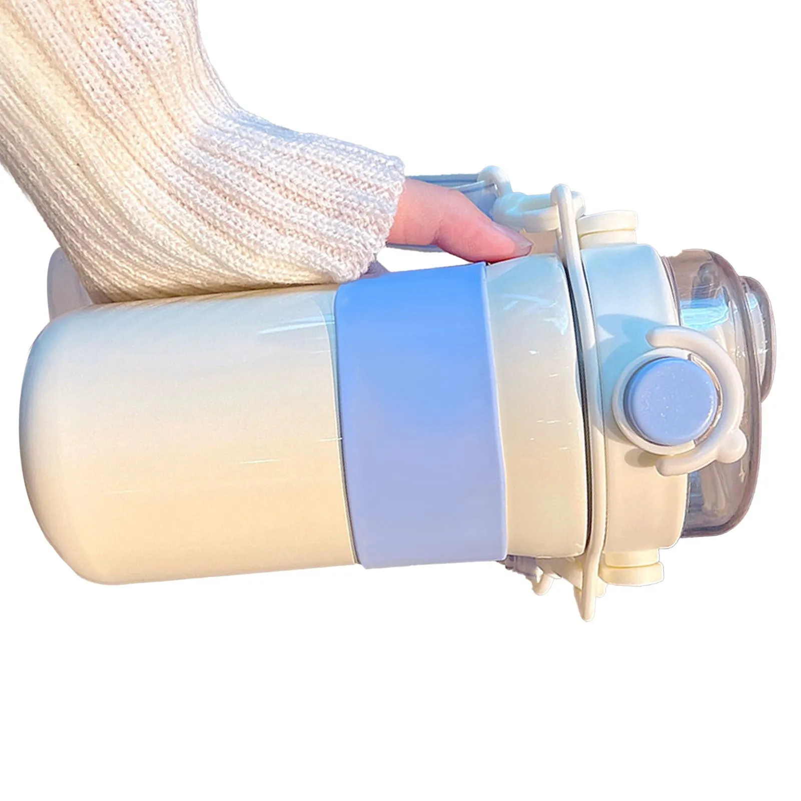 Insulated Straw Water Bottle Spillproof Stylish Girls Boys Portable Thermal Water Bottle Cup for Sports Outdoor White