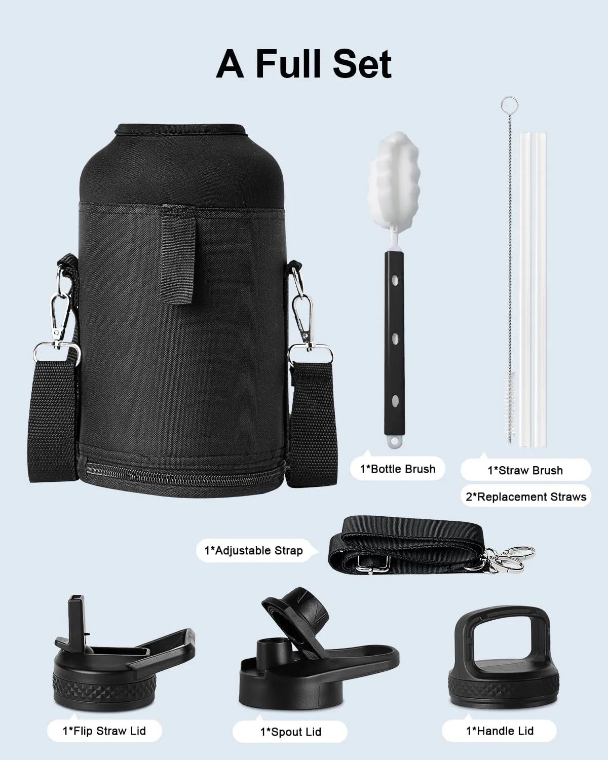 Insulated Water Bottle 64 oz, Topre 1/2 Gallon Vacuum Stainless Steel Sports Water Jug Flask with Straw Lids, Leak Proof Wide Mouth BPA-free Reusable Double Walled Mug for Outdoor Biking