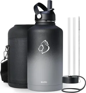 Insulated Water Bottle 64 oz with Straw Lid and Flex Lid, BUZIO 64oz Stainless Steel Water Bottle Half Gallon Jug Flask, Double Wall Vacuum Sports Thermo Mug, Cold Hot Hydro Metal Canteen