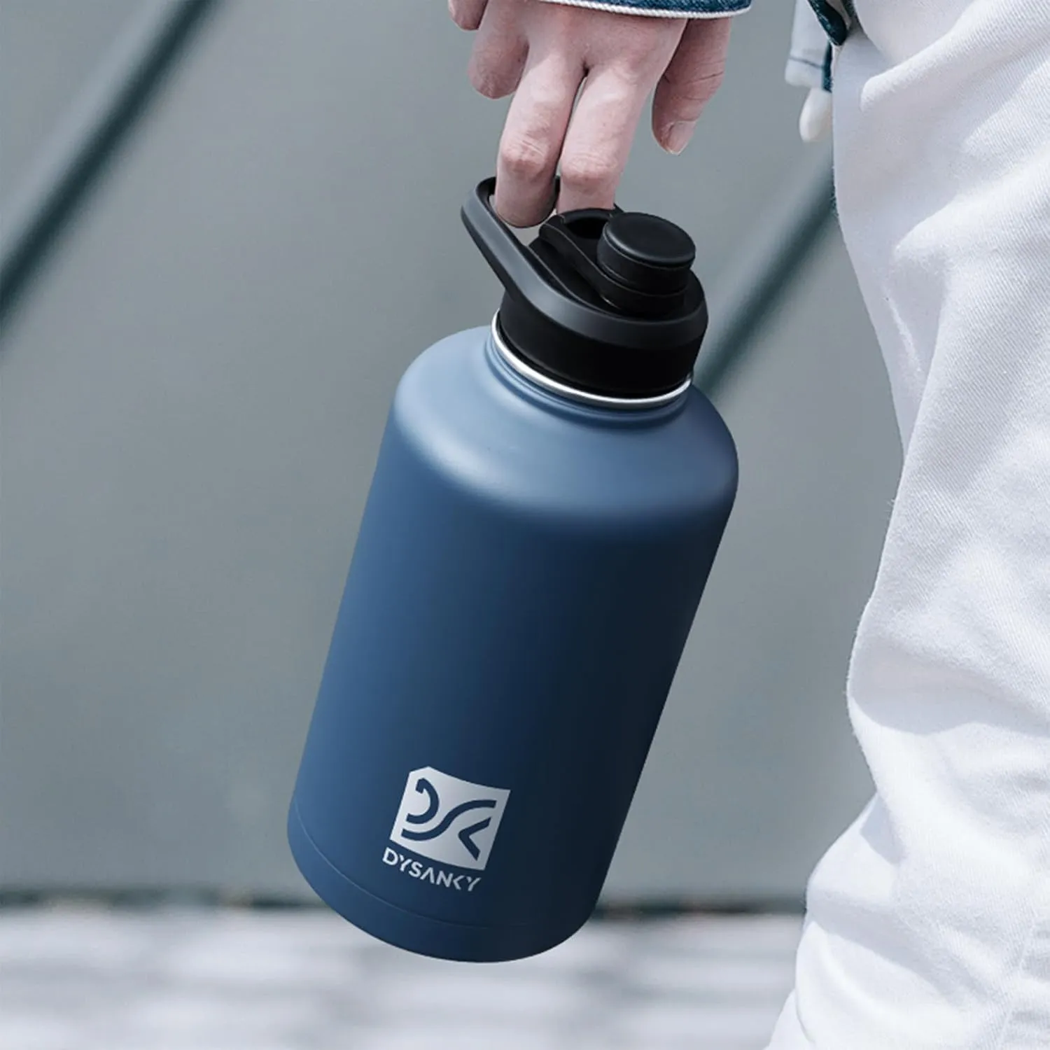 Insulated Water Bottle | Thickened Stainless Steel Vacuum Metal Thermos | Portable Sports Half Gallon Large Water Jug for Gym and Hiking with Straw, Carrier Bag, Handle Strap | BPA-Free 64 oz