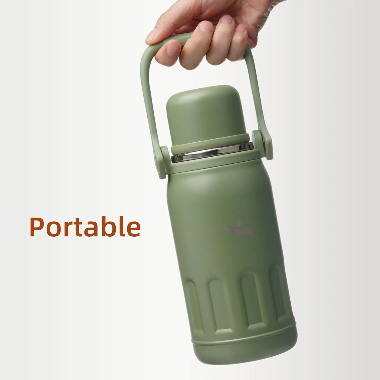 Insulated Water Bottle with Handle and Strap,Vacuum Travel Tumbler with Cup Lid,Thermo Coffee Cup for Hot Cold Drinks 27 OZ,Army Green