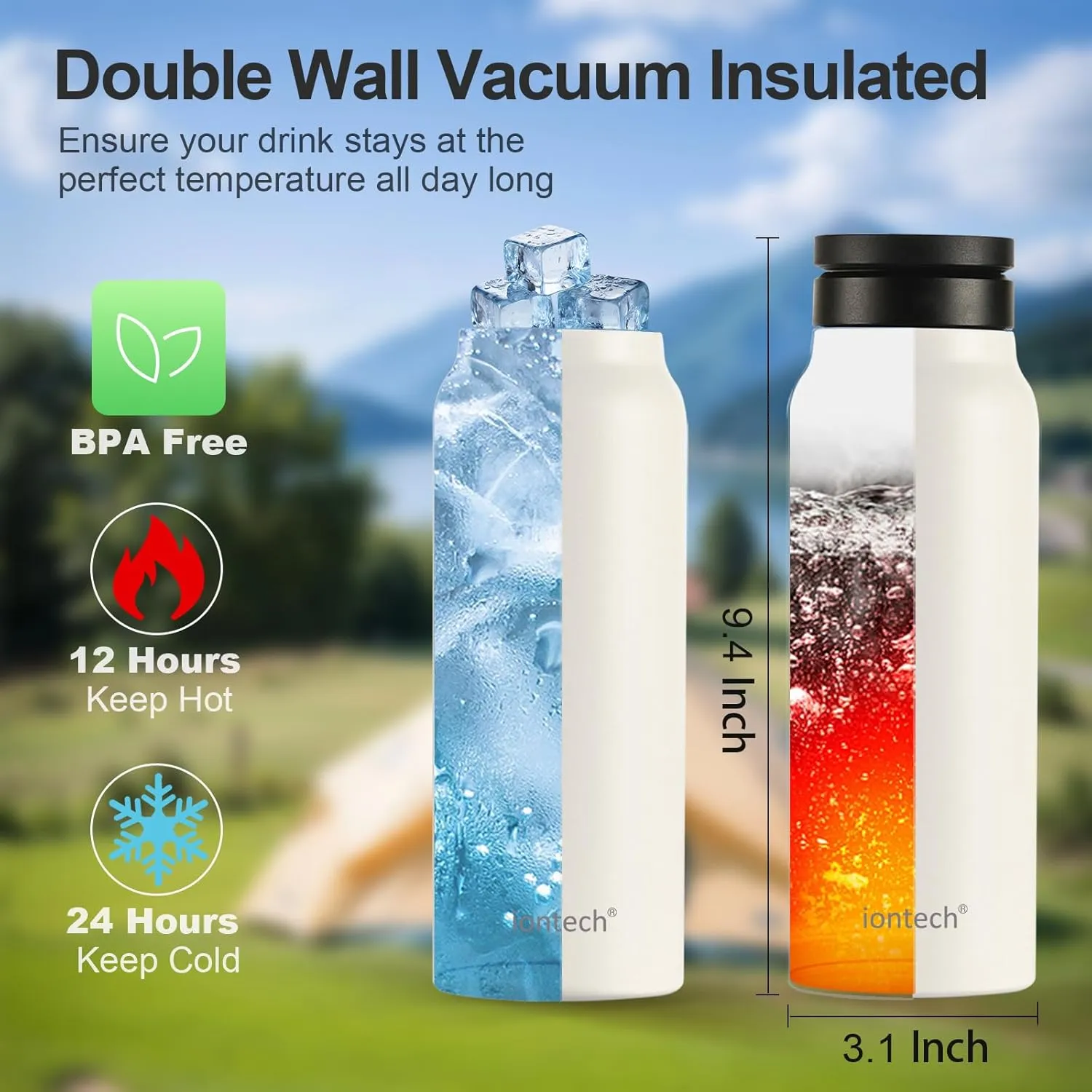 Insulated Water Bottle with Magnetic Phone Holder Compatible with MagSafe and iPhone, Stainless Steel Water Bottle Phone Mount For Sports Travel School, Hot 12H Cold 24H, 24oz (Red)