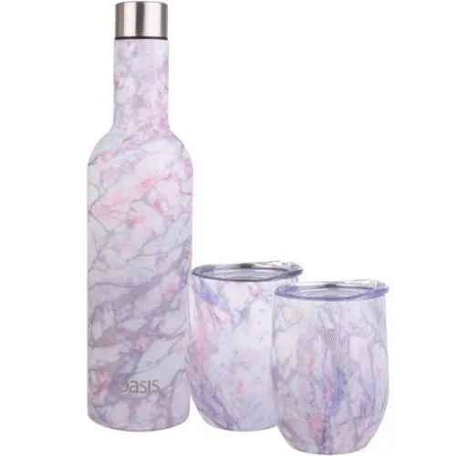 Insulated Wine Traveller Bottle Double Wall Oasis Stainless Steel -Silver Quartz