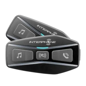 INTERPHONE UCOM4 - Motorcycle Bluetooth Communication - 4 Riders up to 1.6 Km Range - Battery 15Hr - Helmets Headset Compatible TFT and GPS - DSP and Noise Control - Waterproof IP67 - Twin Pack