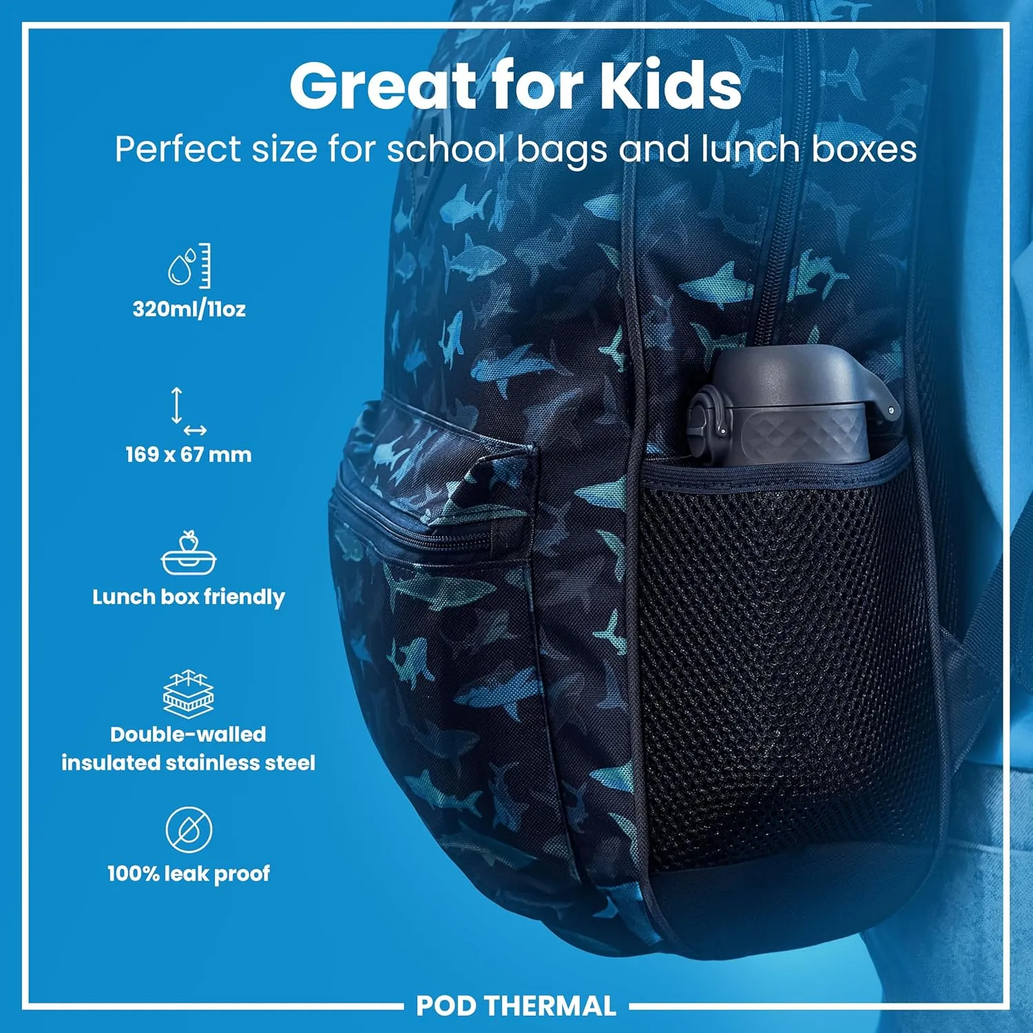 ION8 Insulated Steel Water Bottle, 320 ml/11 oz, Leak Proof, Easy to Open, Secure Lock, Dishwasher Safe, Carry Handle, Flip Cover, Scratch Resistant, Durable Stainless Steel, Carbon Neutral, Ash Navy