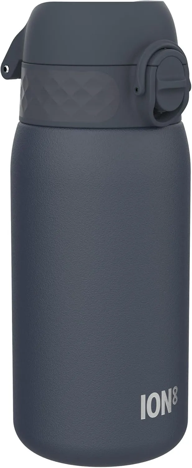 ION8 Insulated Steel Water Bottle, 320 ml/11 oz, Leak Proof, Easy to Open, Secure Lock, Dishwasher Safe, Carry Handle, Flip Cover, Scratch Resistant, Durable Stainless Steel, Carbon Neutral, Ash Navy
