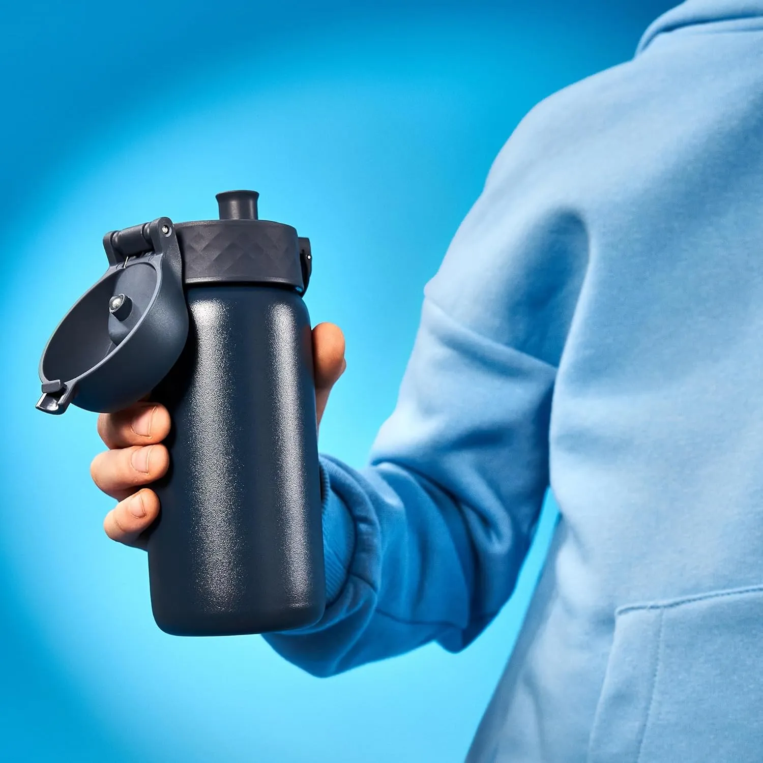 ION8 Insulated Steel Water Bottle, 320 ml/11 oz, Leak Proof, Easy to Open, Secure Lock, Dishwasher Safe, Carry Handle, Flip Cover, Scratch Resistant, Durable Stainless Steel, Carbon Neutral, Ash Navy