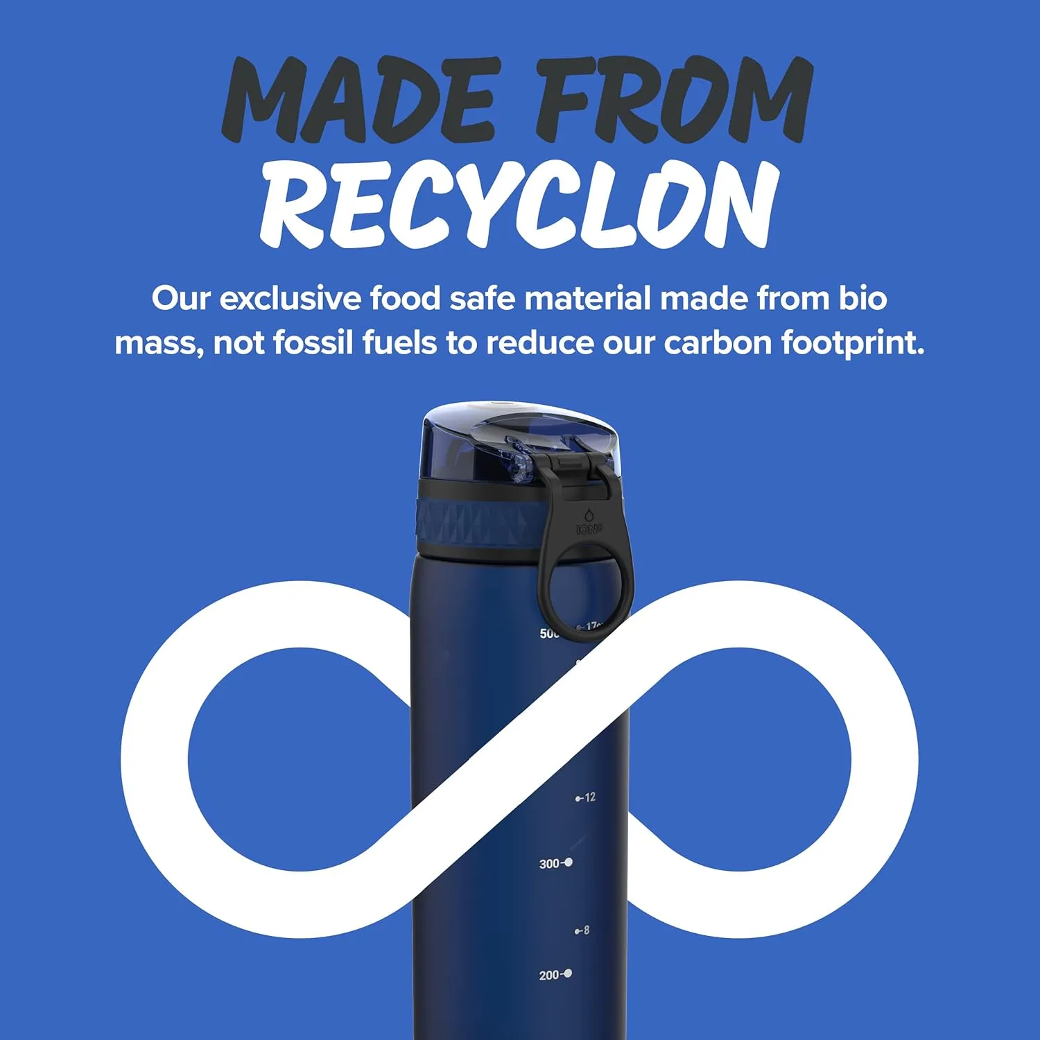 Ion8 Water Bottle, 500 ml/18 oz, Leak Proof, Easy to Open, Secure Lock, Dishwasher Safe, BPA Free, Hygienic Flip Cover, Carry Handle, Fits Cup Holders, Easy Clean, Odor Free, Carbon Neutral