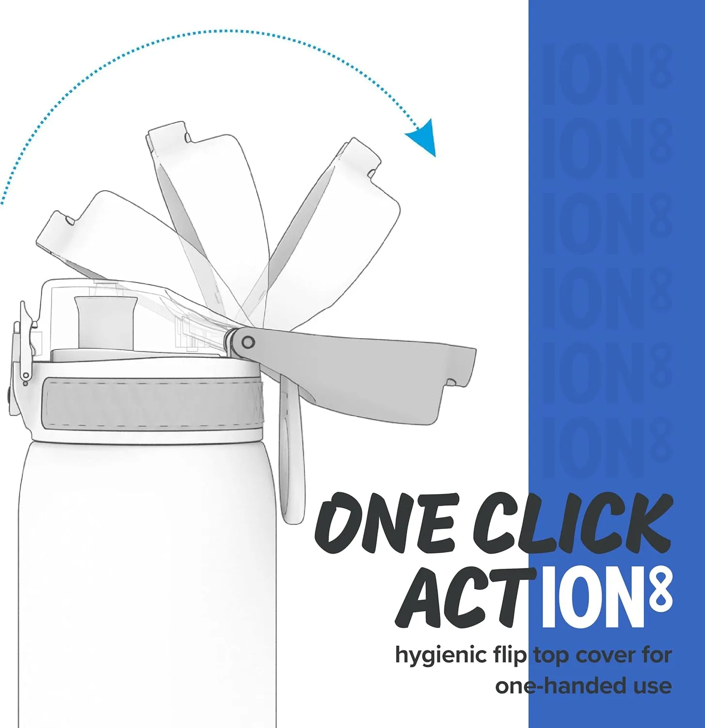 Ion8 Water Bottle, 500 ml/18 oz, Leak Proof, Easy to Open, Secure Lock, Dishwasher Safe, BPA Free, Hygienic Flip Cover, Carry Handle, Fits Cup Holders, Easy Clean, Odor Free, Carbon Neutral