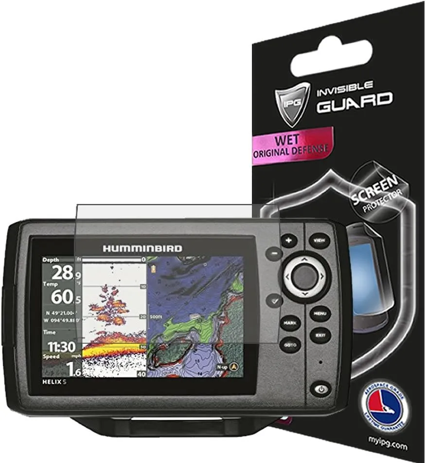 IPG Compatible with HUMMINBIRD Helix 5 Chirp - Chirp DI - Chirp SI62 GPS FISHFINDER Invisible Film Screen Protector Guard Cover Free Lifetime Replacement Bubble -Free for Helix 5