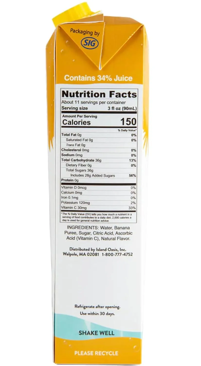 Island Oasis SB3X Premium Banana Drink Mix Bottle, 1 L