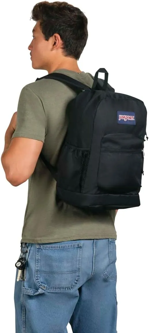 JanSport Cross Town Plus Backpack - Large Main Compartment, Side Water Bottle Pocket, 15-Inch Padded Laptop Sleeve - Black