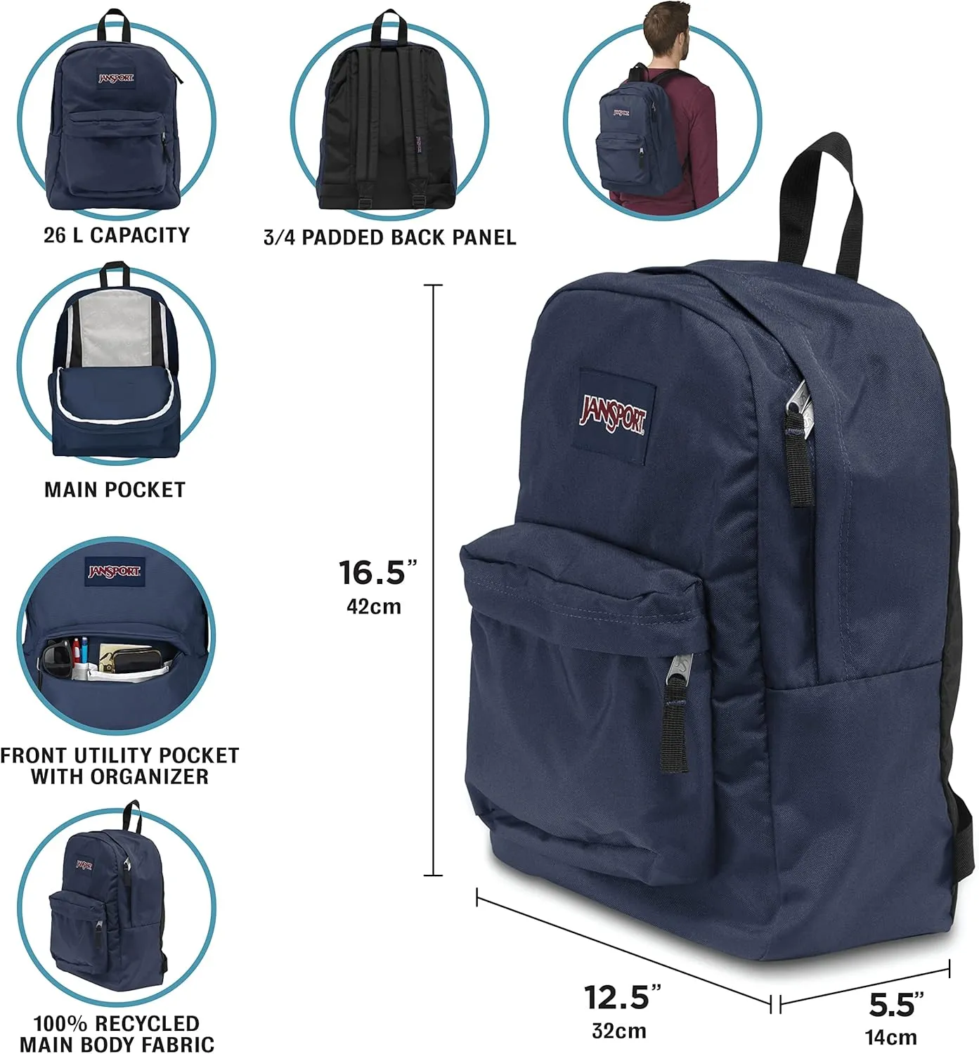 JanSport SuperBreak One Backpacks - Durable, Lightweight Bookbag with 1 Main Compartment, Front Utility Pocket with Built-in Organizer - Premium Backpack, Red Tape