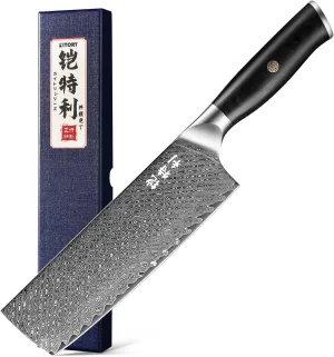 Japan Knife, Japanese Damascus Usuba & Nakiri Knives 7 Inch VG10 67-Layers Super Steel Sharp Knife, Non-Slip Ergonomic Pakkawood Handle with Gift Box
