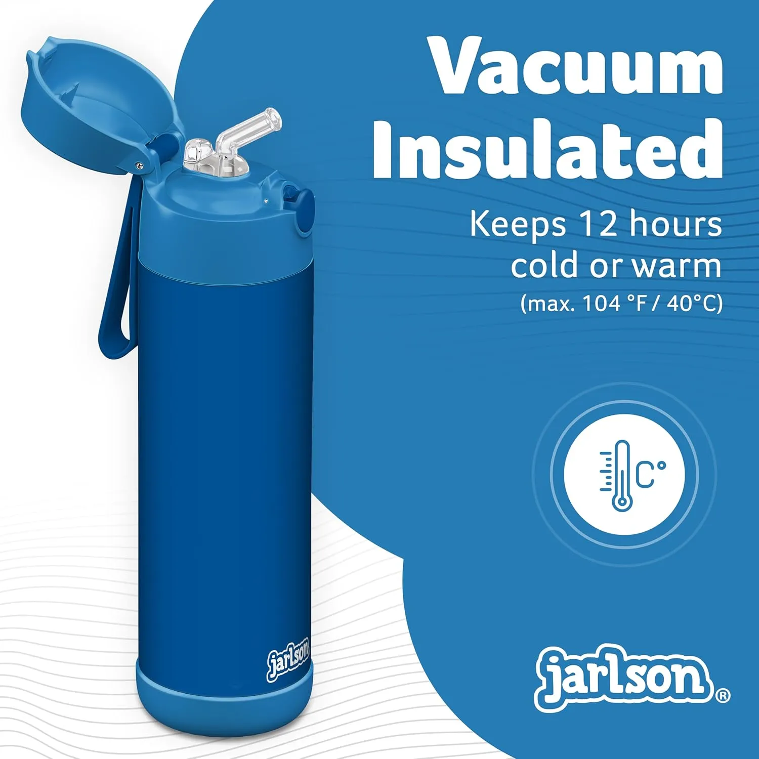 Jarlson® Charli Children's Stainless Steel Drinking Bottle with Straw - Thermos Flask 350 ml - TÜV Tested - BPA Free - Leak-Proof - Thermal Water Bottle for School, Nursery (Blue)