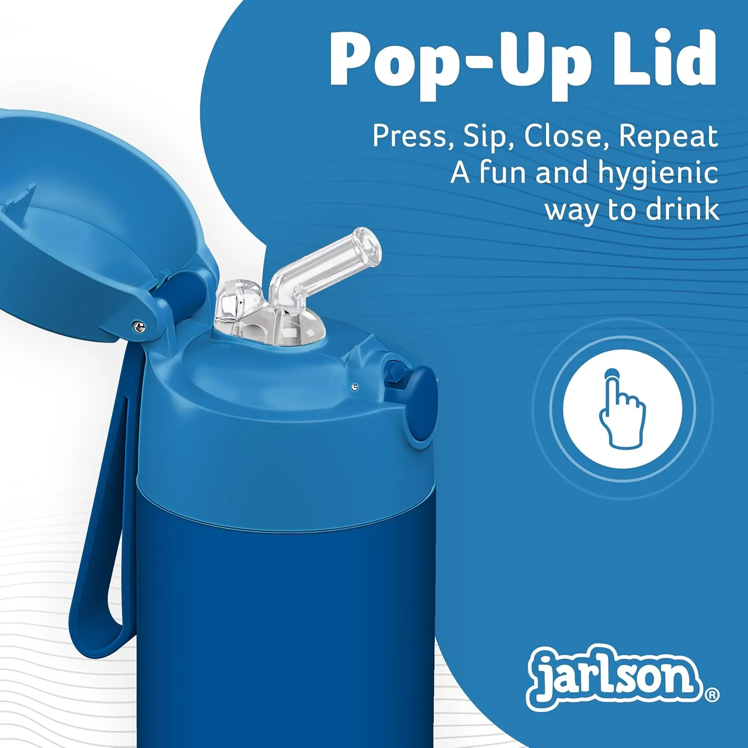 Jarlson® Charli Children's Stainless Steel Drinking Bottle with Straw - Thermos Flask 350 ml - TÜV Tested - BPA Free - Leak-Proof - Thermal Water Bottle for School, Nursery (Blue)