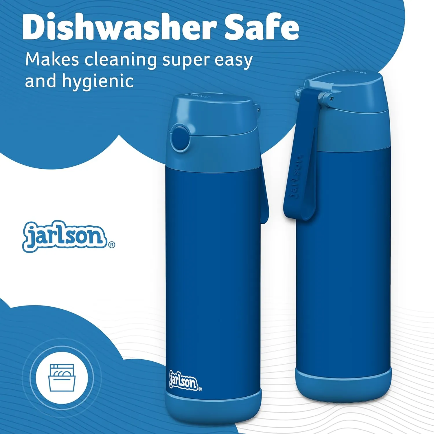 Jarlson® Charli Children's Stainless Steel Drinking Bottle with Straw - Thermos Flask 350 ml - TÜV Tested - BPA Free - Leak-Proof - Thermal Water Bottle for School, Nursery (Blue)