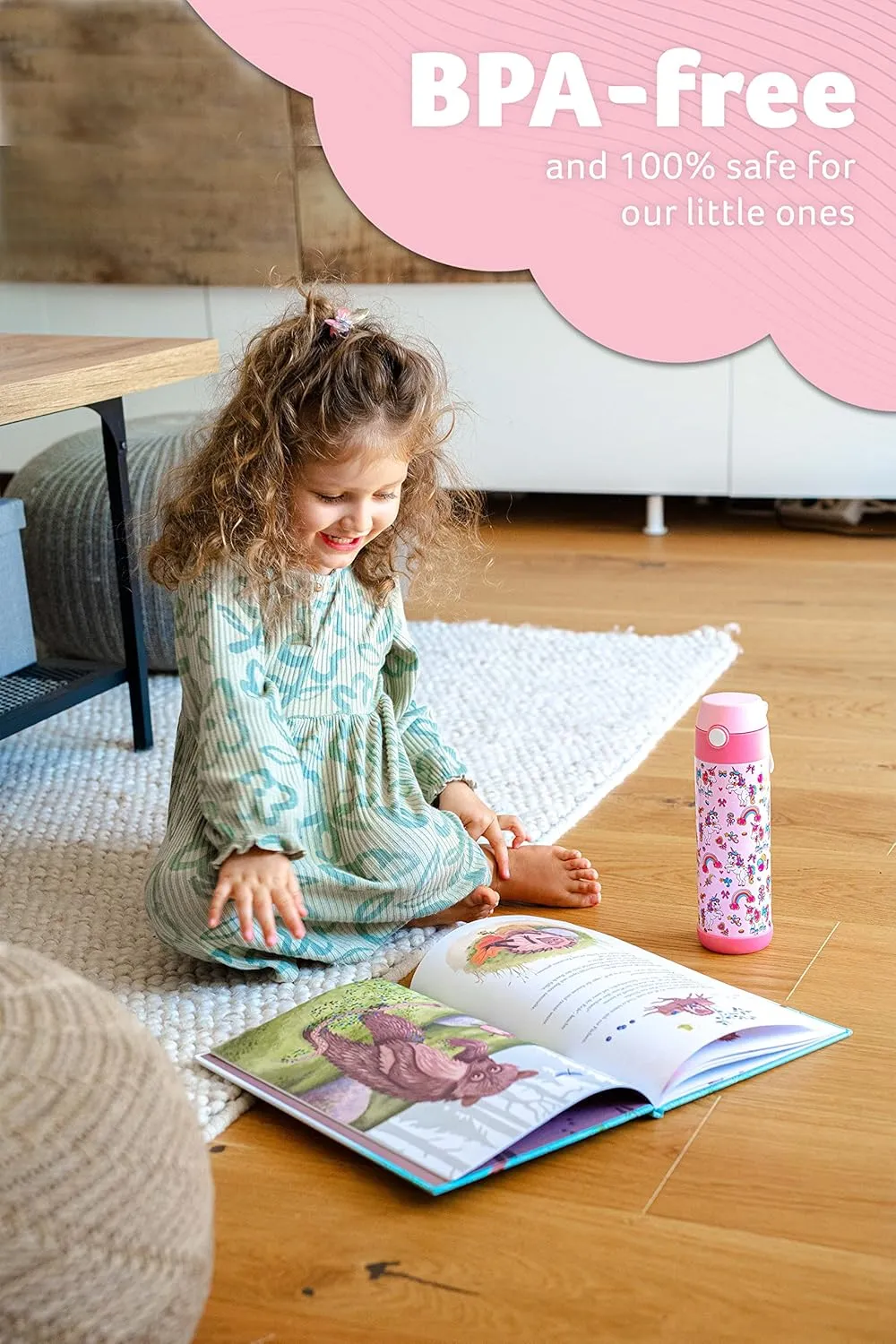 Jarlson® Mali Children's Water Bottle, Thermal Stainless Steel Water Bottle, BPA-Free, Leak-Proof, Children's Bottle with Chug Lid, Bottle for School, Nursery (Unicorn, 500 ml)