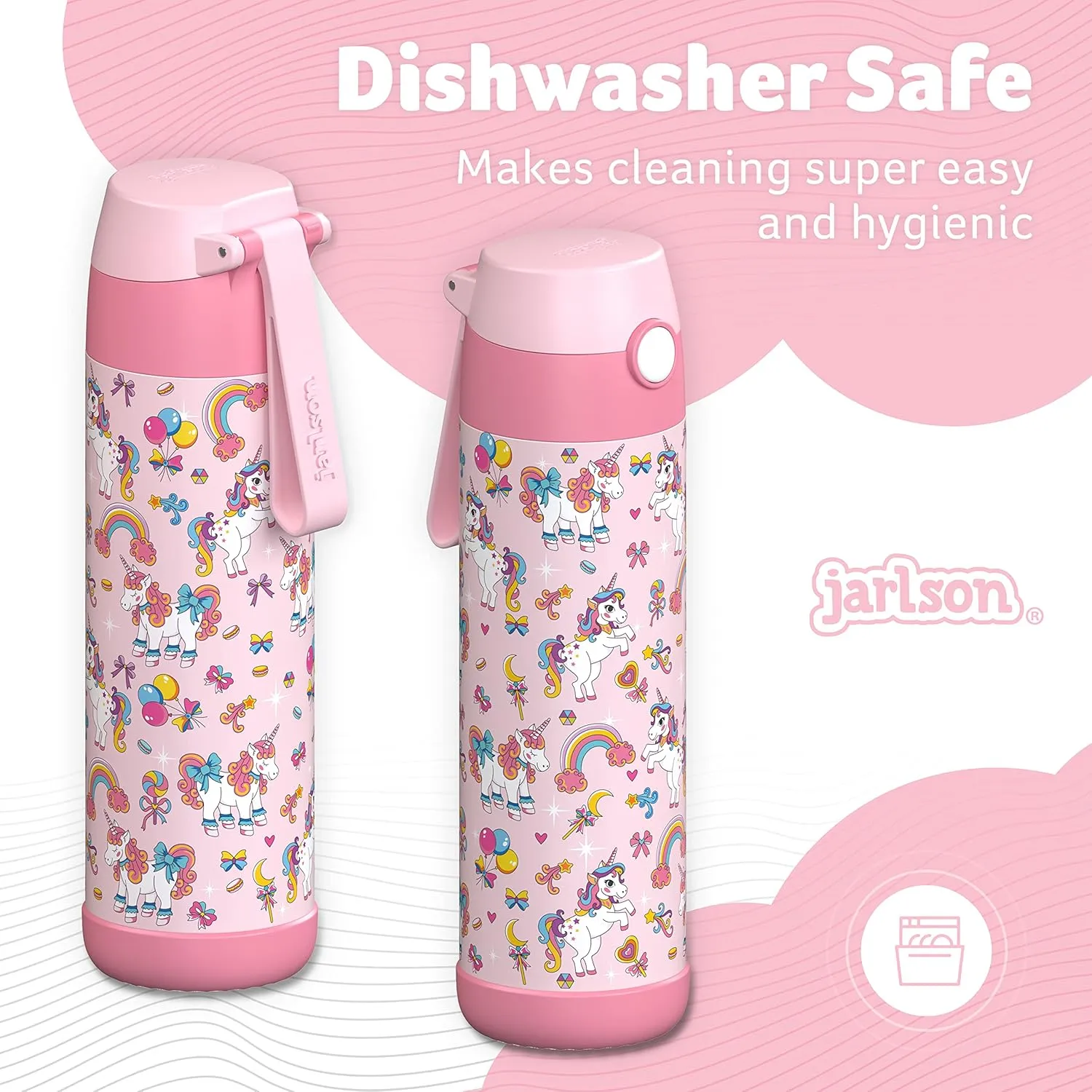 Jarlson® Mali Children's Water Bottle, Thermal Stainless Steel Water Bottle, BPA-Free, Leak-Proof, Children's Bottle with Chug Lid, Bottle for School, Nursery (Unicorn, 500 ml)