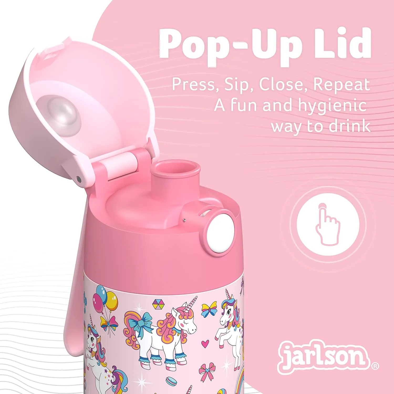 Jarlson® Mali Children's Water Bottle, Thermal Stainless Steel Water Bottle, BPA-Free, Leak-Proof, Children's Bottle with Chug Lid, Bottle for School, Nursery (Unicorn, 500 ml)