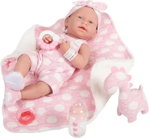 JC Toys La Newborn All-Vinyl-Anatomically Correct Real Girl 15" Baby Doll in Pink and Deluxe Accessories, Designed by Berenguer.