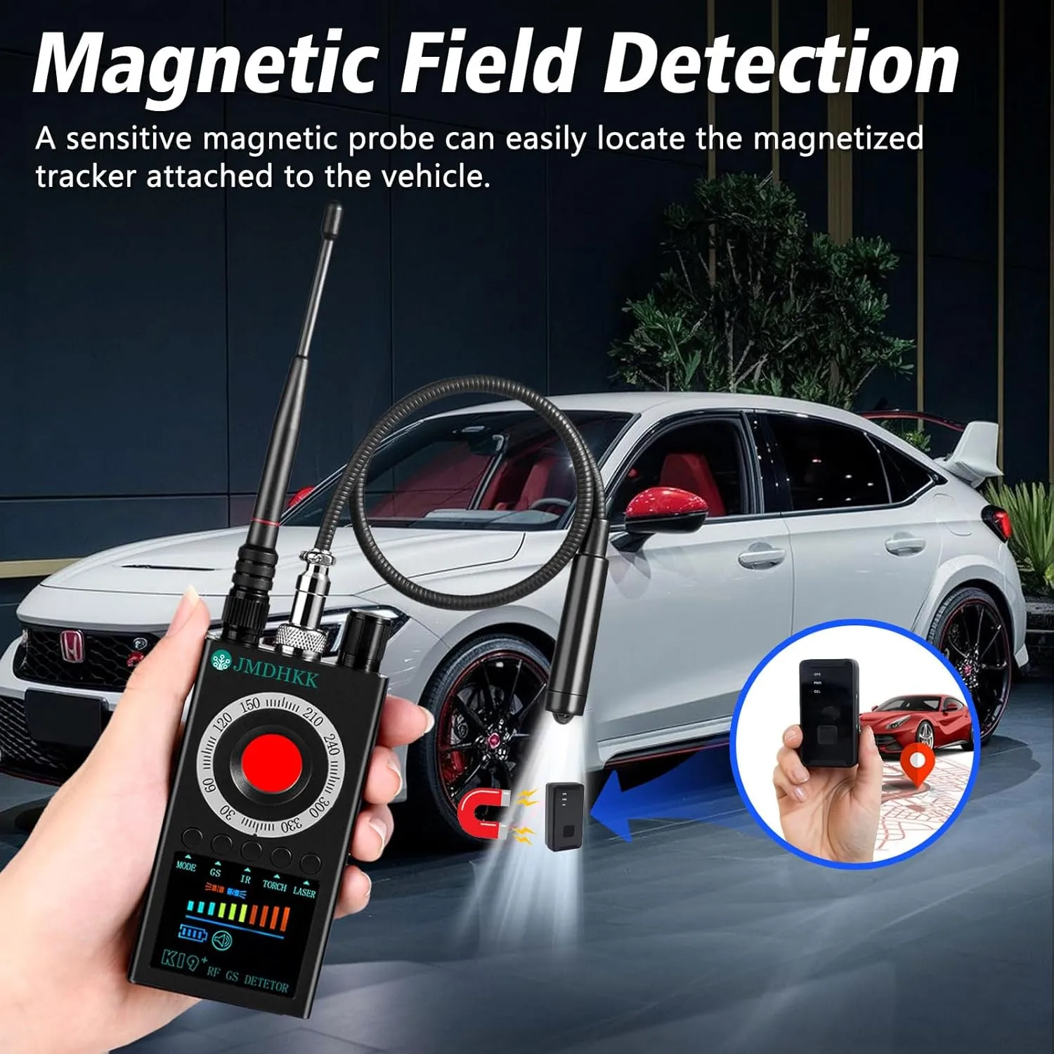 JMDHKK K19 Hidden Camera Detector, Bug Detector, Signal Detector, Spy Camera Finder for Travel, Hotel, Office, and Personal Privacy Protection(Black)