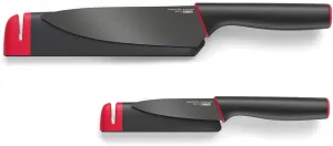 Joseph Joseph Slice & Sharpen 6" Chef's Knive and 3.5" Paring Knife with Sharpening Protective Sheaths, Black