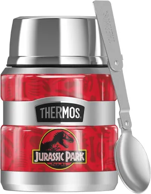 Jurassic Park Red T-Rex Pattern Logo THERMOS STAINLESS KING Stainless Steel Food Jar with Folding Spoon, Vacuum insulated & Double Wall, 16oz